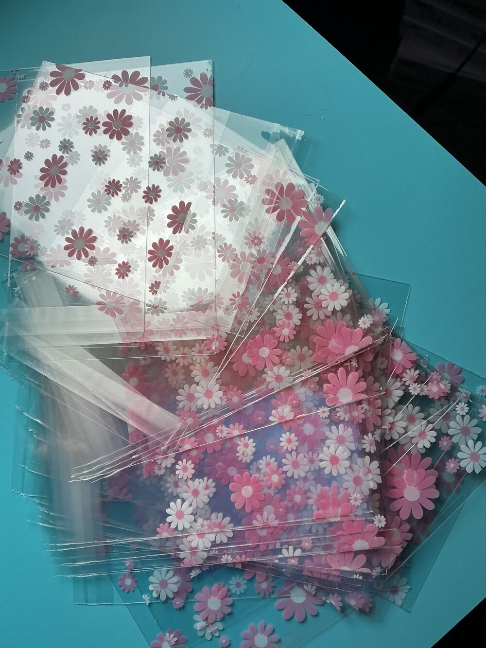 ★ 50 Pink Daisy Floral Clear Self-Seal Treat Bags 3x4